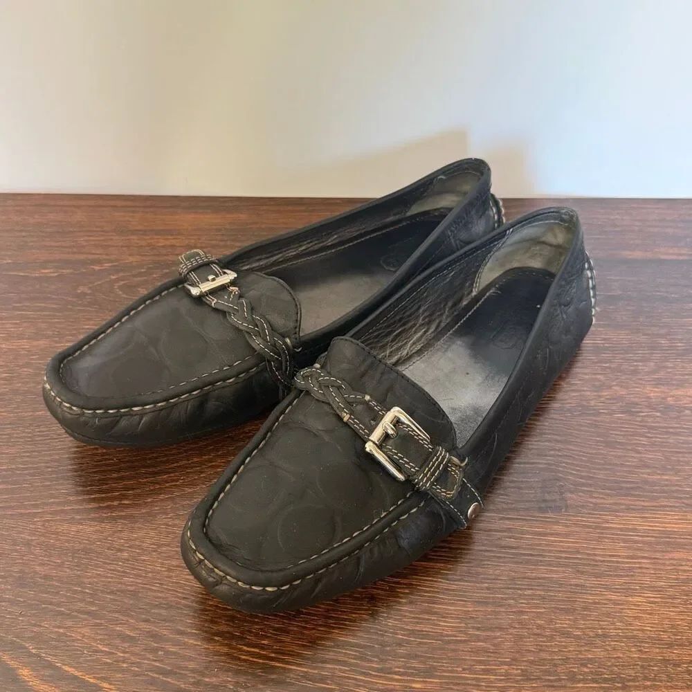 Coach Black Silver Saidey Driving Loafer signature Leather print size 9.5M